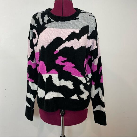 John + Jenn Christopher Camo Sweater Black Purple Relaxed Fit S/M - Picture 2 of 9